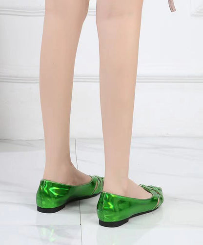 Stylish Grass Green Pointed Toe Hollow Out Faux Leather Flat Feet Shoes CZ1014 Ada Fashion