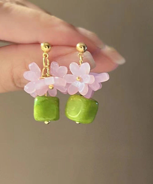 Stylish Green Alloy Resin Floral Block Drop Earrings YX015 ABC