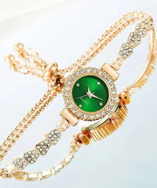 Stylish Green Alloy Zircon Watches Quartz Movement FashionChic