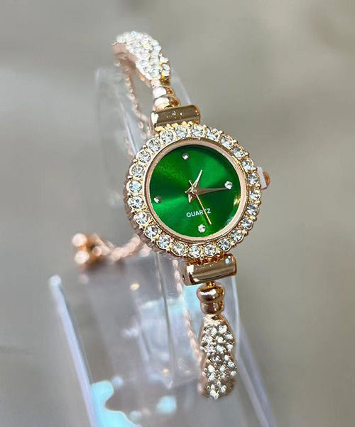 Stylish Green Alloy Zircon Watches Quartz Movement FashionChic