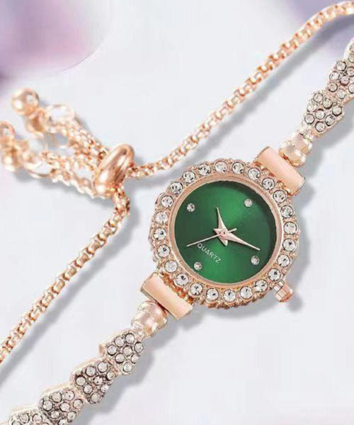 Stylish Green Alloy Zircon Watches Quartz Movement FashionChic