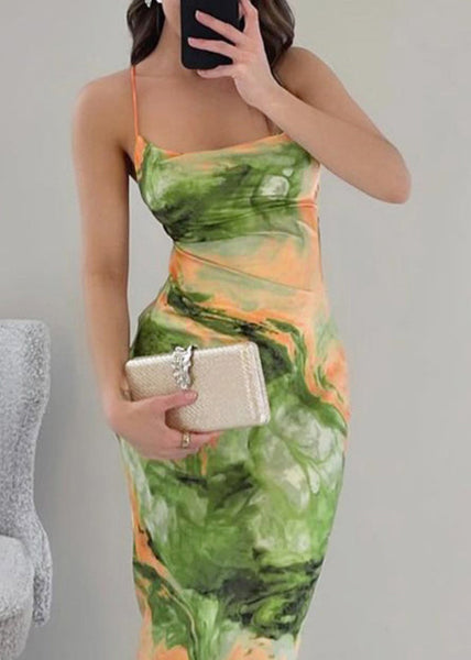 Print Summer Maxi Backless Dresses Stylish Up Lace Green FashionChic