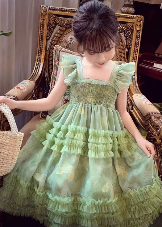 Stylish Green Bow Tulle Patchwork Girls Long Dress Summer TT002 WS-RCTZSDGL240815
