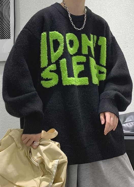 Stylish Green O Neck Letter Cozy Knit Men Sweaters Winter QF027 MENSW241016