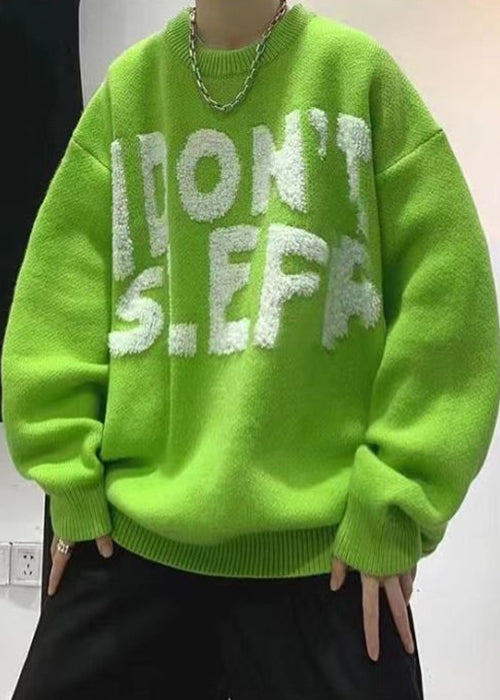 Stylish Green O Neck Letter Cozy Knit Men Sweaters Winter QF027 MENSW241016