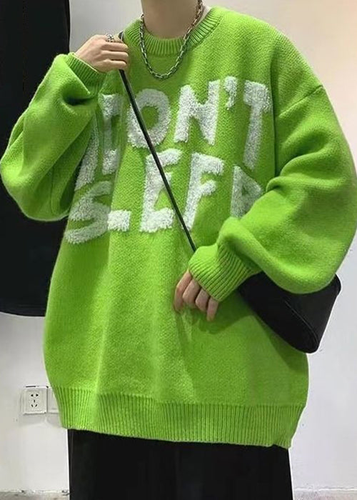 Stylish Green O Neck Letter Cozy Knit Men Sweaters Winter QF027 MENSW241016