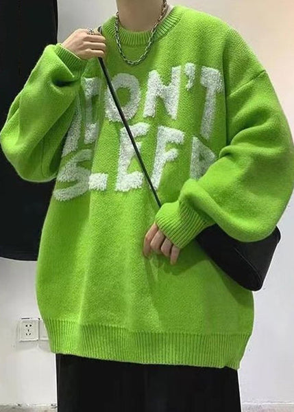 Stylish Green O Neck Letter Cozy Knit Men Sweaters Winter QF027 MENSW241016