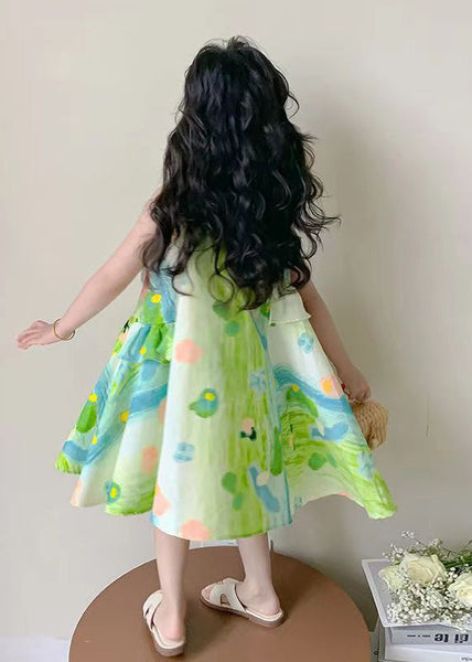 Stylish Green O Neck Print Cotton Girls Dresses Sleeveless EW061 WS-RCTZSDGL240809