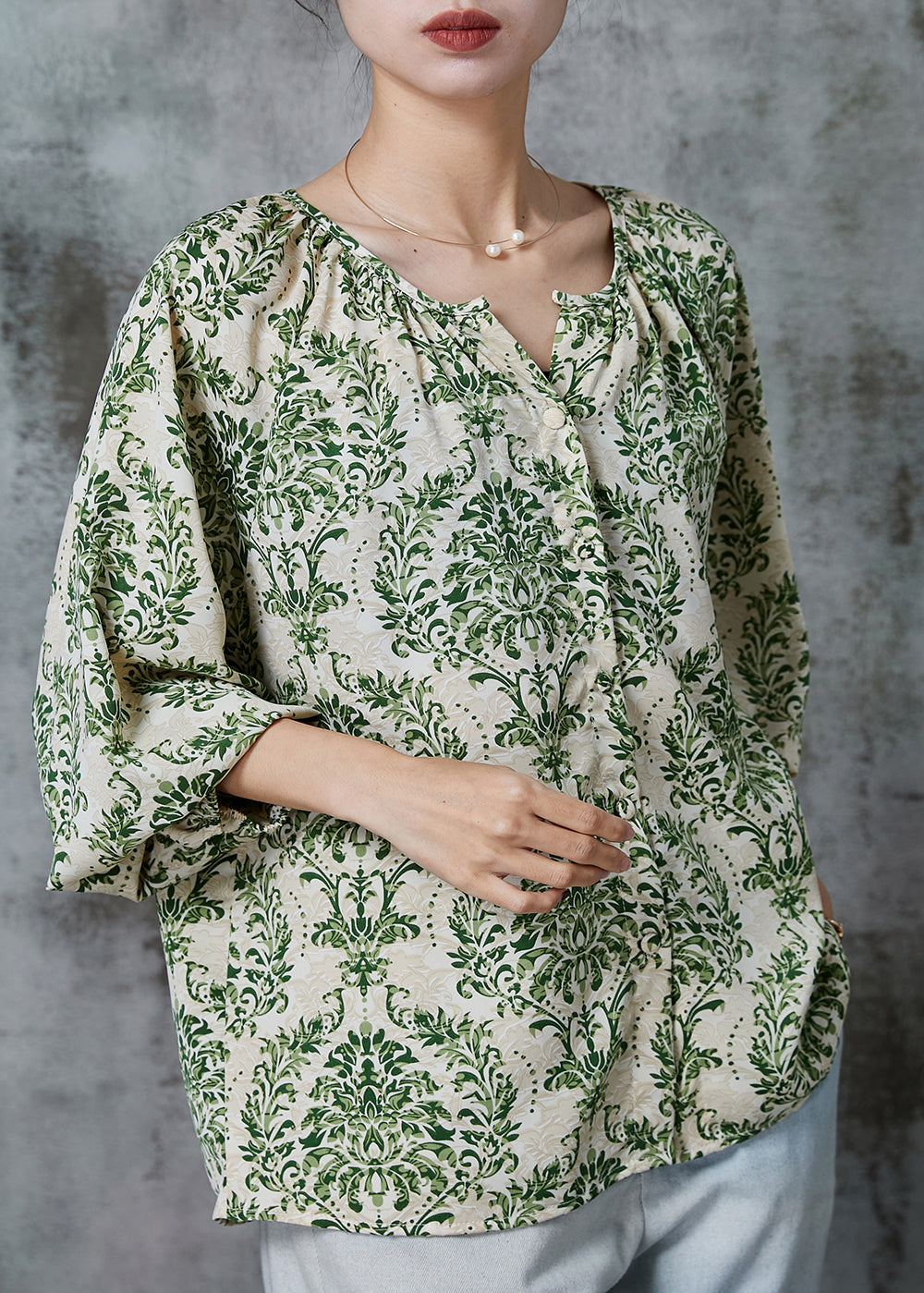 Stylish Green Oversized Print Chiffon Shirt Top Spring AL1016 Genistyle Shop