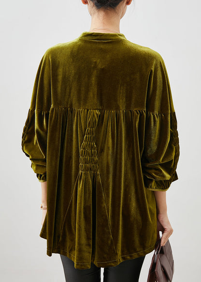 Stylish Green Oversized Wrinkled Silk Velour Shirt Spring YU1066 Ada Fashion