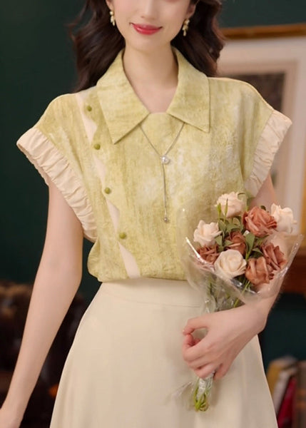 Shirt Collar Summer Patchwork Pan Stylish Peter Green Cotton FashionChic