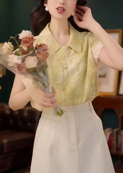 Shirt Collar Summer Patchwork Pan Stylish Peter Green Cotton FashionChic