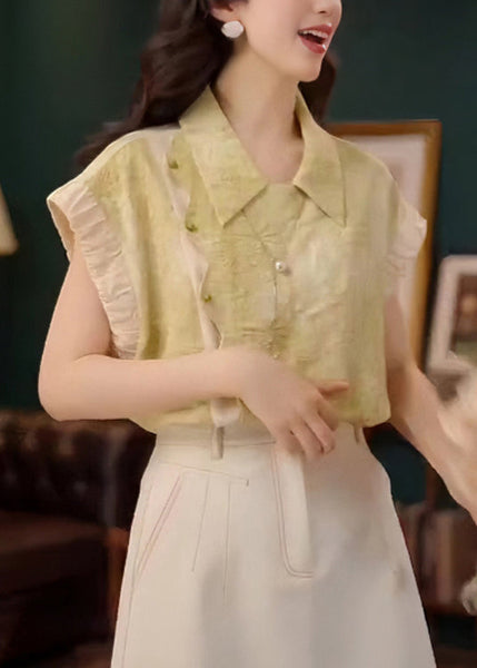 Shirt Collar Summer Patchwork Pan Stylish Peter Green Cotton FashionChic