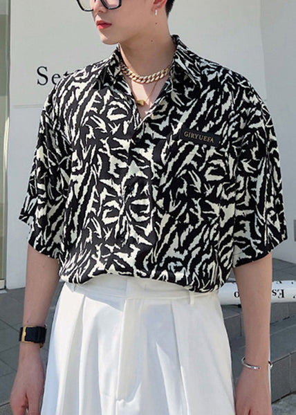 Stylish Green Peter Pan Collar Print Men Hawaiian Shirts Summer HG030 Men-Silk-MENSTP240725