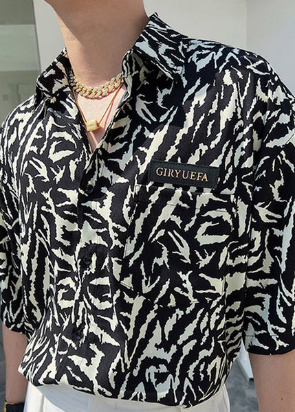 Stylish Green Peter Pan Collar Print Men Hawaiian Shirts Summer HG030 Men-Silk-MENSTP240725