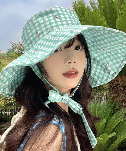 Stylish Green Plaid Lace Up Floppy Sun Hat WB031 ABC