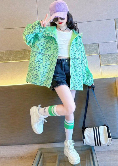Stylish Green Print Patchwork Girls Hooded Coat Fall QV048 MM-RCTZCGTS241026