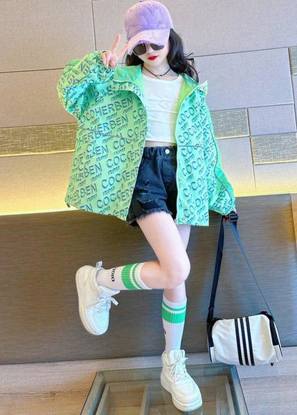 Stylish Green Print Patchwork Girls Hooded Coat Fall QV048 MM-RCTZCGTS241026