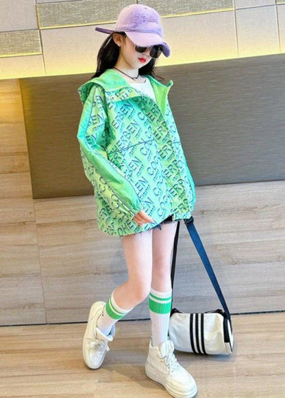 Stylish Green Print Patchwork Girls Hooded Coat Fall QV048 MM-RCTZCGTS241026
