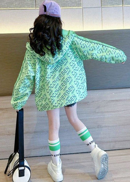 Stylish Green Print Patchwork Girls Hooded Coat Fall QV048 MM-RCTZCGTS241026