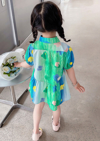 Stylish Green Ruffled Button Cotton Girls Shirt Dresses Summer XZ060 FALL-MM-RCTZ-SDGM240618