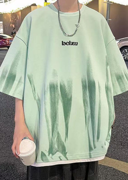 Shirts Mens Green Patchwork Tie Cotton Half Sleeve Stylish T Dye FashionChic