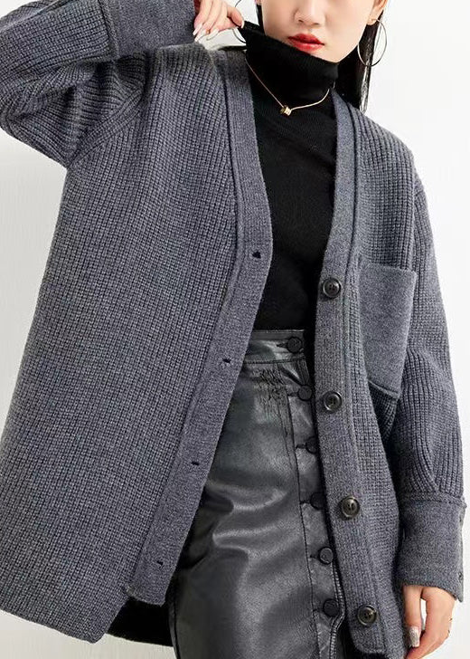 Stylish Green V Neck Button Patchwork Woolen Cardigan Fall WN038 ABC