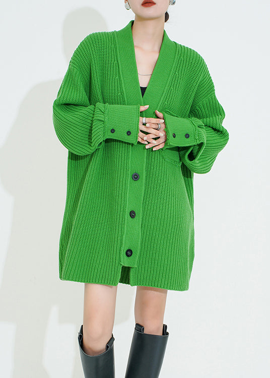 Stylish Green V Neck Button Patchwork Woolen Cardigan Fall WN038 ABC