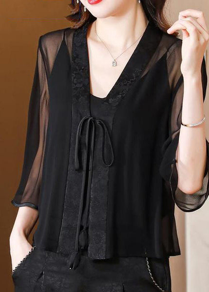 Print UPF Half Waist Green V Coat Tulle Tie 50+ Neck Stylish FashionChic