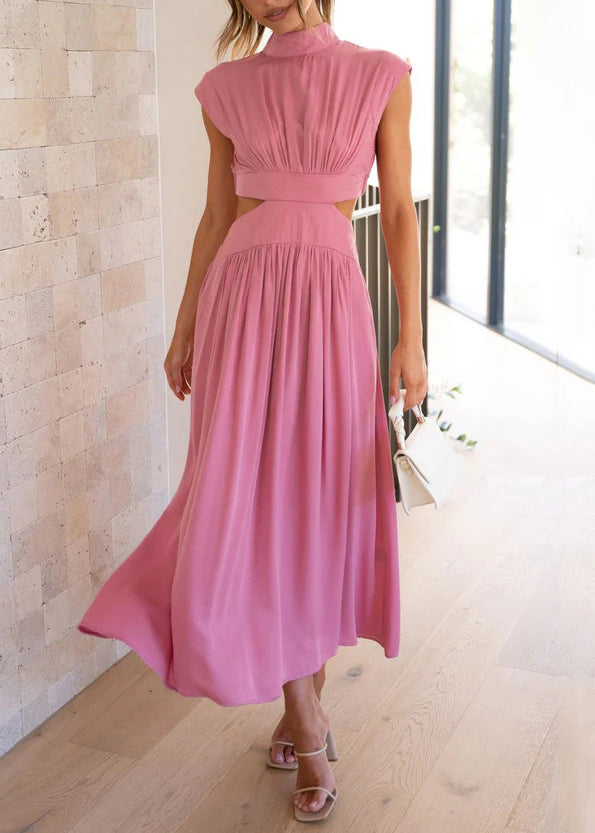 Green Cotton Stylish Long Dresses Summer Pockets Wrinkled FashionChic