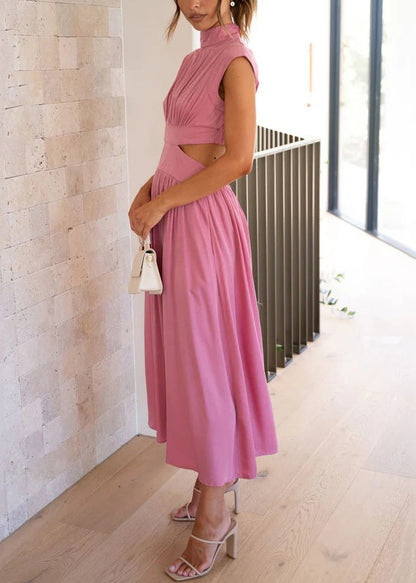 Green Cotton Stylish Long Dresses Summer Pockets Wrinkled FashionChic