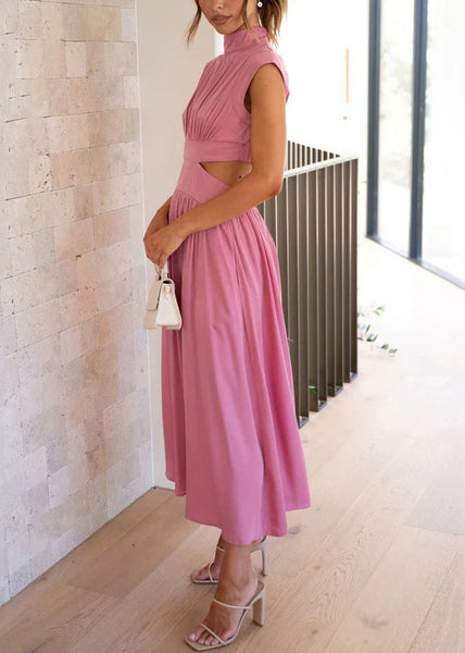 Green Cotton Stylish Long Dresses Summer Pockets Wrinkled FashionChic