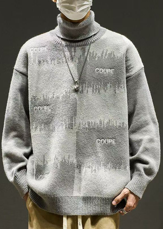Stylish Grey Embroideried Patchwork Knit Men Sweaters Winter RJ041 ABC
