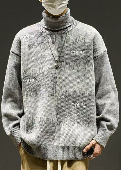 Stylish Grey Embroideried Patchwork Knit Men Sweaters Winter RJ041 ABC