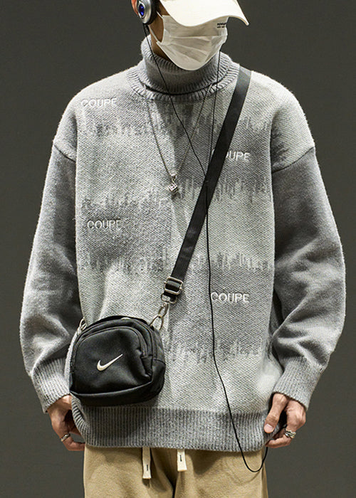 Stylish Grey Embroideried Patchwork Knit Men Sweaters Winter RJ041 ABC