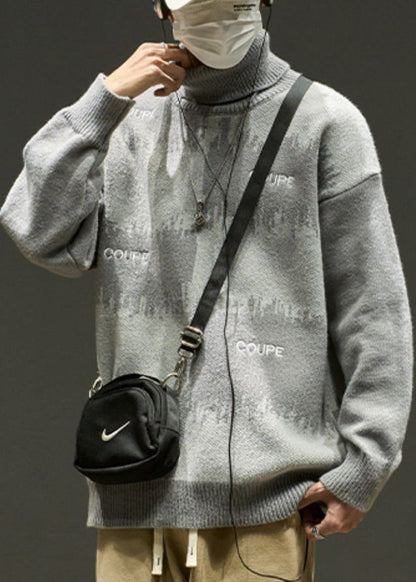 Stylish Grey Embroideried Patchwork Knit Men Sweaters Winter RJ041 ABC