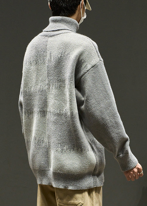 Stylish Grey Embroideried Patchwork Knit Men Sweaters Winter RJ041 ABC
