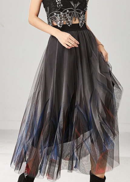 Stylish Grey Feather Print Tulle Skirts Summer YU1017 Ada Fashion