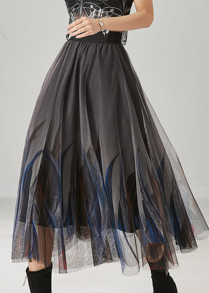 Stylish Grey Feather Print Tulle Skirts Summer YU1017 Ada Fashion