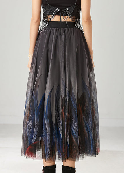 Stylish Grey Feather Print Tulle Skirts Summer YU1017 Ada Fashion