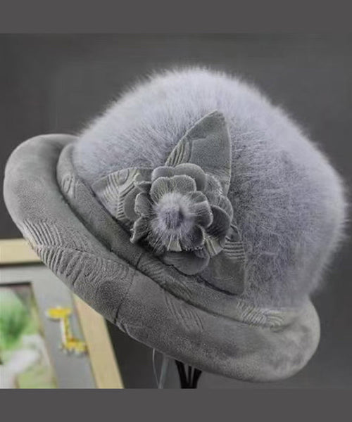 Stylish Grey Floral The Rabbit Woolen Bucket Hat RB051 ABC