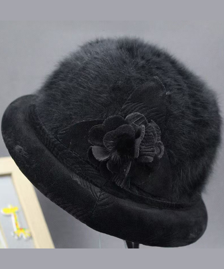 Stylish Grey Floral The Rabbit Woolen Bucket Hat RB051 ABC