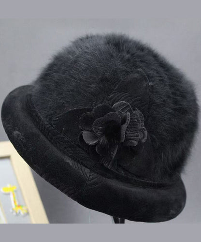 Stylish Grey Floral The Rabbit Woolen Bucket Hat RB051 ABC