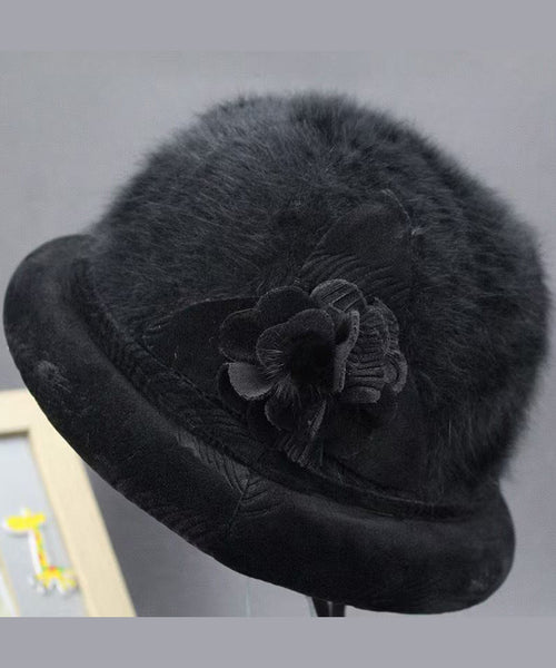 Stylish Grey Floral The Rabbit Woolen Bucket Hat RB051 ABC