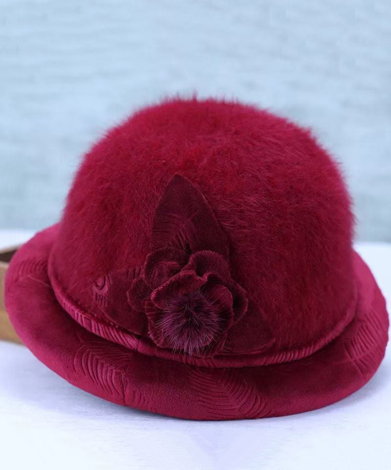 Stylish Grey Floral The Rabbit Woolen Bucket Hat RB051 ABC