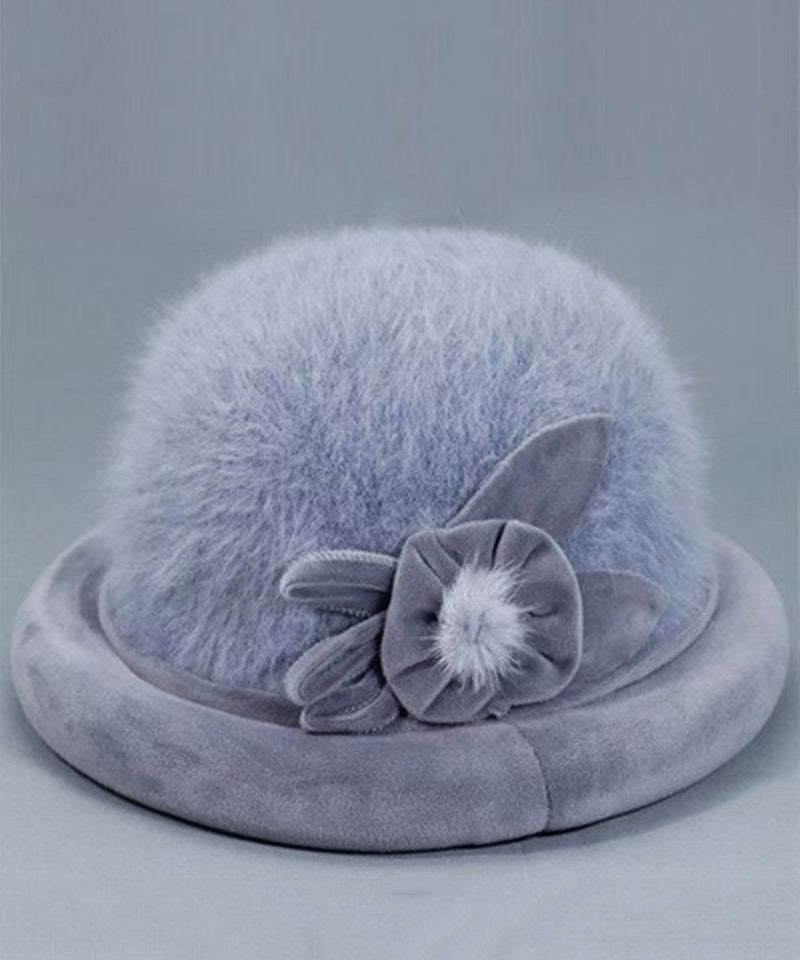 Stylish Grey Floral The Rabbit Woolen Bucket Hat RB051 ABC