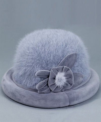 Stylish Grey Floral The Rabbit Woolen Bucket Hat RB051 ABC