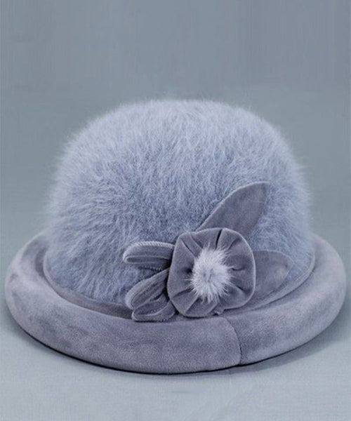 Stylish Grey Floral The Rabbit Woolen Bucket Hat RB051 ABC