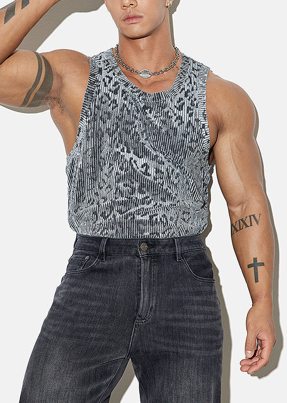 Sleeveless Cozy Stylish Velour Leopard Grey Mens Tank Silk FashionChic