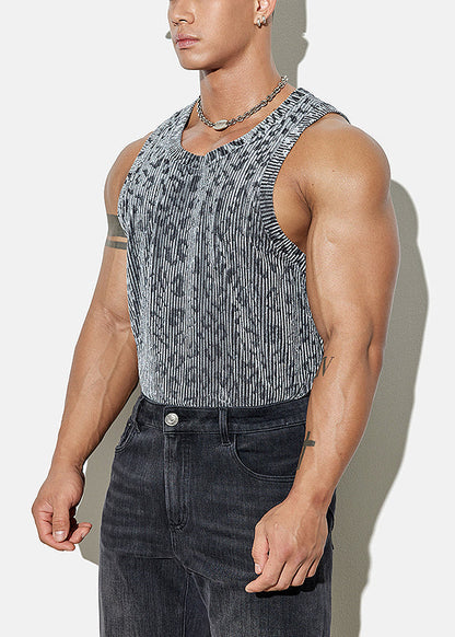 Sleeveless Cozy Stylish Velour Leopard Grey Mens Tank Silk FashionChic